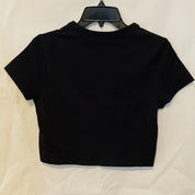 Forever21 Women's Short Sleeve Rainbow Peace Graphic Crop Top, Black - Large