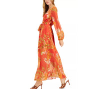 INC Women's Printed Chiffon Tie-Waist Maxi Dress, Mecca Combo - Size 6