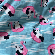 Women's Fleece Pajama Pants with Flamingo and Panda Print - Large
